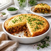 Herbed Hamburger Pie with a Cornbread Crust