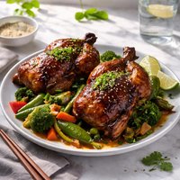 Hoisin Barbecued Game Hens with Stir Fried Vegetables