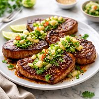 Hoisin Pork Chops with Pineapple Green Onion Relish