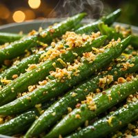 Holiday Garlic Lemon Green Beans with Bread Crumbs
