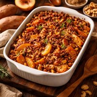 Holiday Sweet Potato Peach and Cashew Bake Casserole