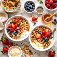 Homemade Granola with Yogurt and Fresh Berries
