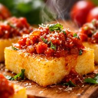 Homemade Polenta Squares with Chunky Tomato Sauce