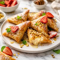 Honey Custard Filled Phyllo Triangles with Strawberries