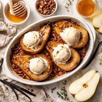 Honey Roasted Pears with Brandy Vanilla Ice Cream