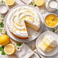 Hot Milk Cake with Lemon Filling and Boiled White Frosting