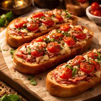 Hot Seasoned French Bread with Ham and Tomatoes