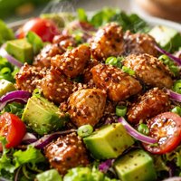 Hot Sesame Chicken and Avocado Salad