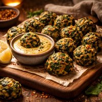 Hot Spinach Balls Spicy Mustard Sauce