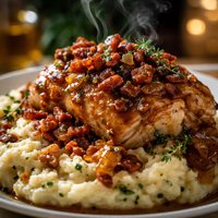 Hot Toddy Chicken with Pancetta and Garlic Mashed Potatoes