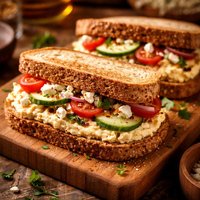 Hummus Feta Sandwiches on Whole Grain Bread