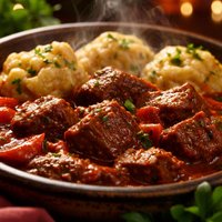 Hungarian Beef Stew with Dumplings