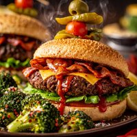 Hungry Man Bloody Mary Burgers and Spicy Broccoli