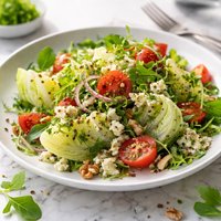 Iceberg and Stilton Salad with Herb Leaves and Tomato