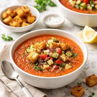 Iced Gazpacho with Homemade Garlic Croutons