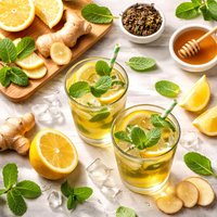 Iced Green Tea with Ginger and Mint