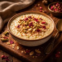 Indian Rice Pudding with Cardamom and Rose Water