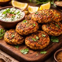 Indian Spiced Chicken Patties with Cucumber Raita