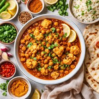 Indian Spicy Sour Chickpeas with Cauliflower