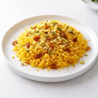 Indian Sweet Saffron Rice with Raisins and Pistachios