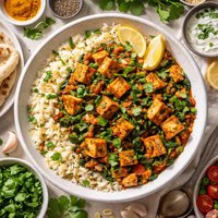 Indian Tofu and Spinach Over Almond Rice