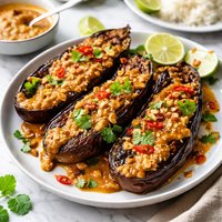 Indonesian Style Grilled Eggplant with Spicy Peanut Sauce