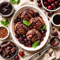 Intense Chocolate Ice Cream with Sour Balsamic Cherry Sauce
