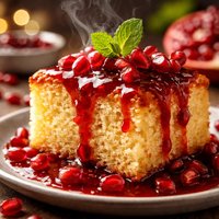 Iraqi Vanilla Cake with Pomegranate Sauce
