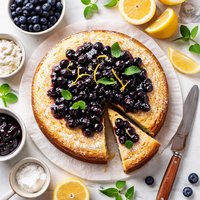 Italian Ricotta Lemon Cake with Blueberry Topping
