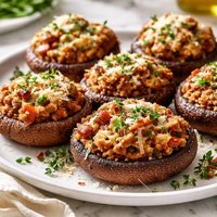 Italian Sausage Stuffed Portabella Mushrooms with Herb Parmesan