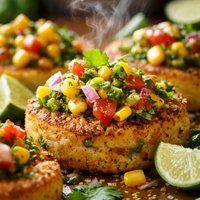 Jalapeno Jack Polenta Cakes with Cilantro Corn Salsa
