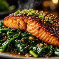 Javanese Roasted Salmon and Wilted Spinach