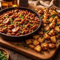 Jazzed Up Beans Weiners with Fried Potatoes