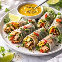 Jerk Chicken Rice Paper Rolls with Mango Sauce
