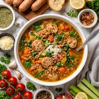 Justines Rustic Chicken Sausage and Lentil Soup
