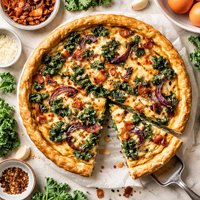 Kale Onion and Bacon Quiche