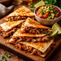 Kalua Pork Quesadillas with Tomato and Avocado Salsa