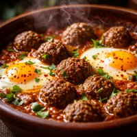 Kefta Tajine Moroccan Spiced Meatballs W Eggs in Tomato Sauce