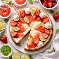 Key Lime Cheesecake with Strawberry Butter Sauce