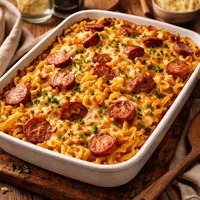 Kielbasa Cheesy Noodle Casserole