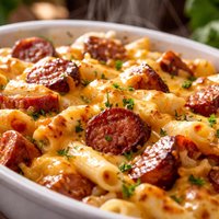 Kielbasa Pasta and Cheddar Bake