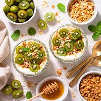 Kiwi Berries and Yogurt Parfait with Toasted Coconut