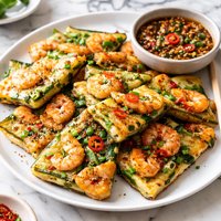 Korean Green Onion Shrimp Pancakes with Vinegar Dipping Sa