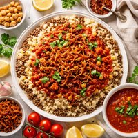 Kushari Egyptian Rice Lentils and Tomatoes