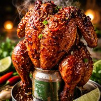 Lacquered Saigon Chicken on a Beer Can