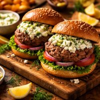 Lamb Burgers with Cucumber Feta Dressing