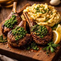 Lamb Chops with Mint Pesto and Mustard Mashed Potatoes