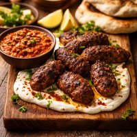 Lamb Kofte with Yogurt Sauce and Muhammara
