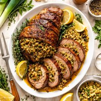 Lamb Leg Stuffed with Herbed Leek Dressing