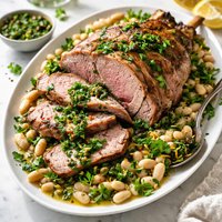 Lamb Roast with White Beans and Parsley Sauce
